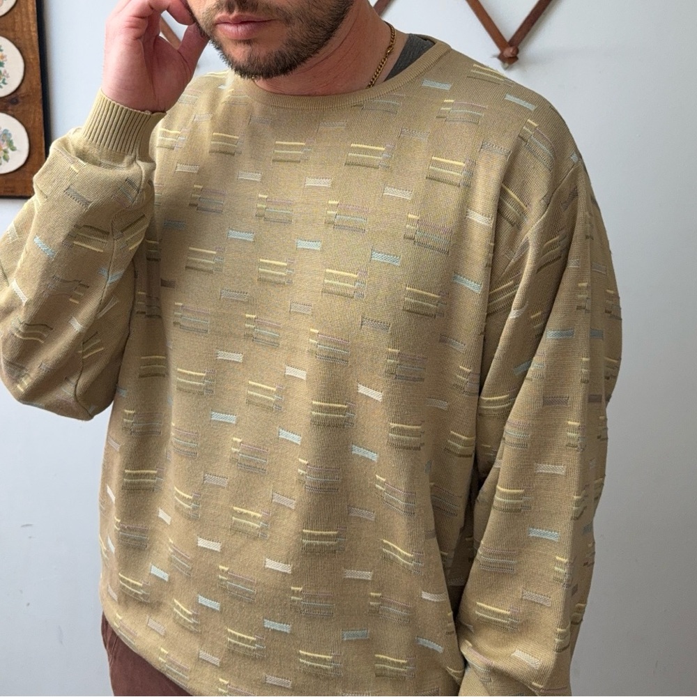 Vintage 90s Woven Knit Geometric Sweater